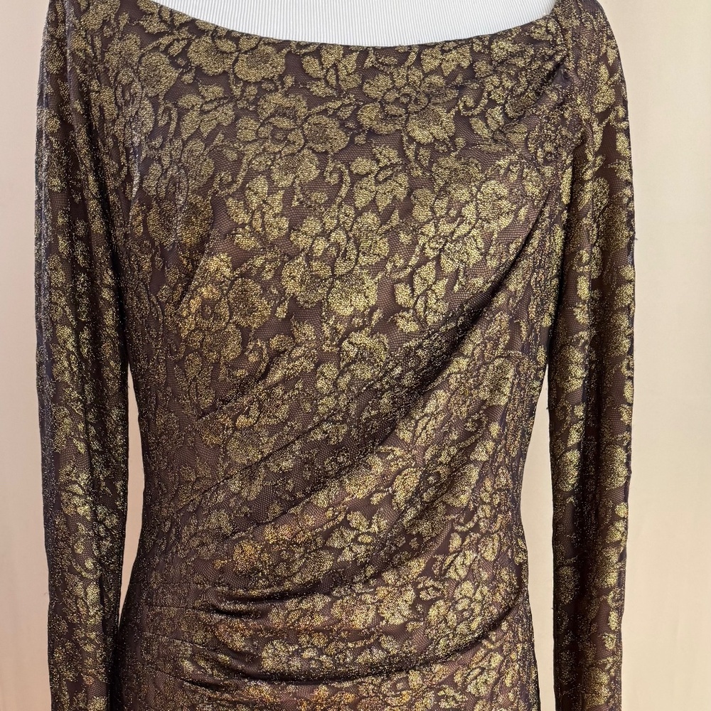 Carmen Marc Valvo Gold Metallic Dress Size Med ~ Super Sexy Hourglass Shape